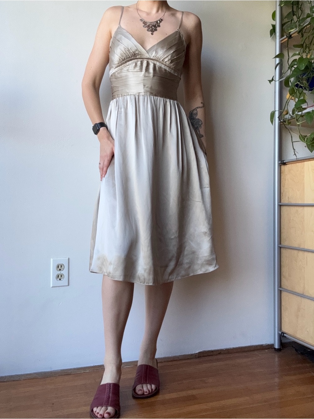 Jacob Champagne Silk Midi Dress